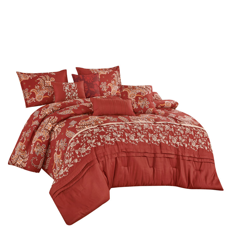 Ensemble d'édredon 7 pièces Mahalia Luxury, Grand édredon et 6 pièces supplémentaires, Cachemire rouge