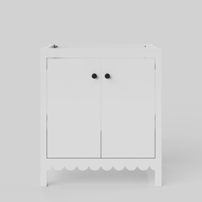 Meuble-lavabo simple festonné 30 po - Blanc - Sans comptoir - Boutons noirs