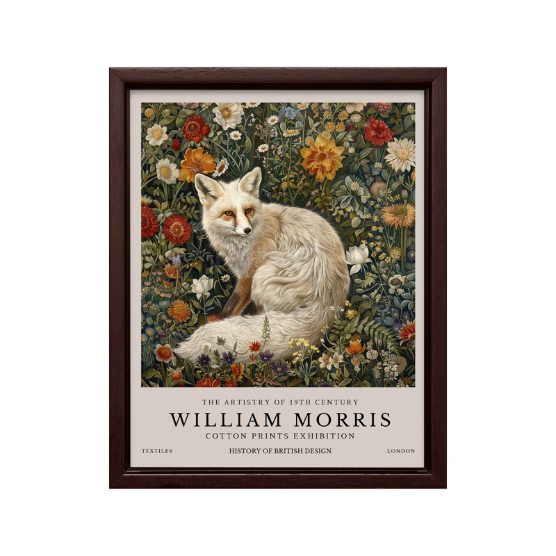 William Morris - Renard blanc, Canvas, Brown Framed, 11"H x 14"W