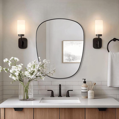 Contemporary Irregular Organic Bathroom Vanity Mirror | Stainless Steel Frame