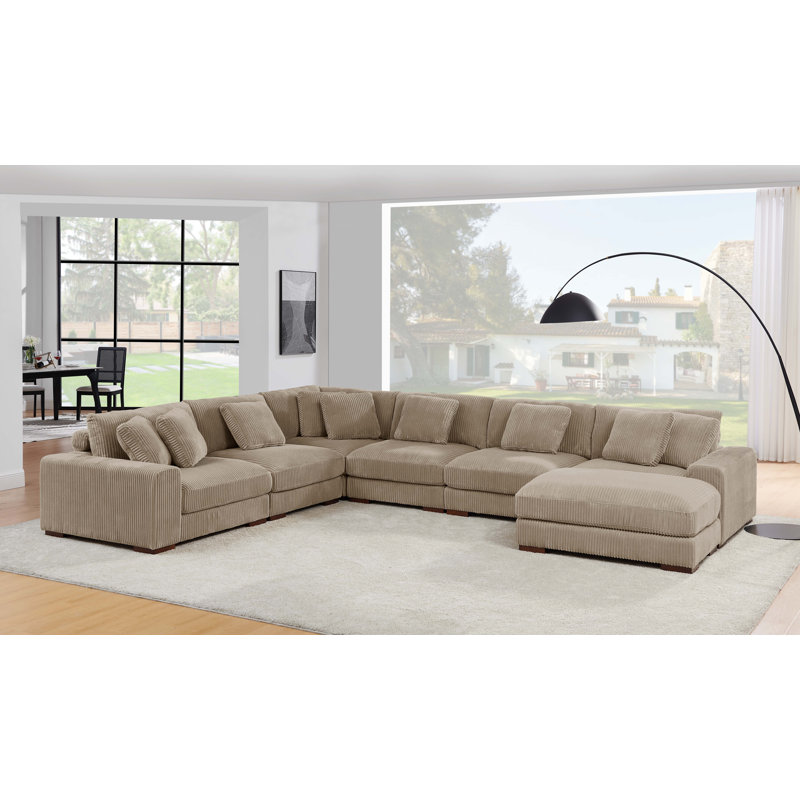 Barnemouth Modular Corduroy Sectional, Camel Corduroy
