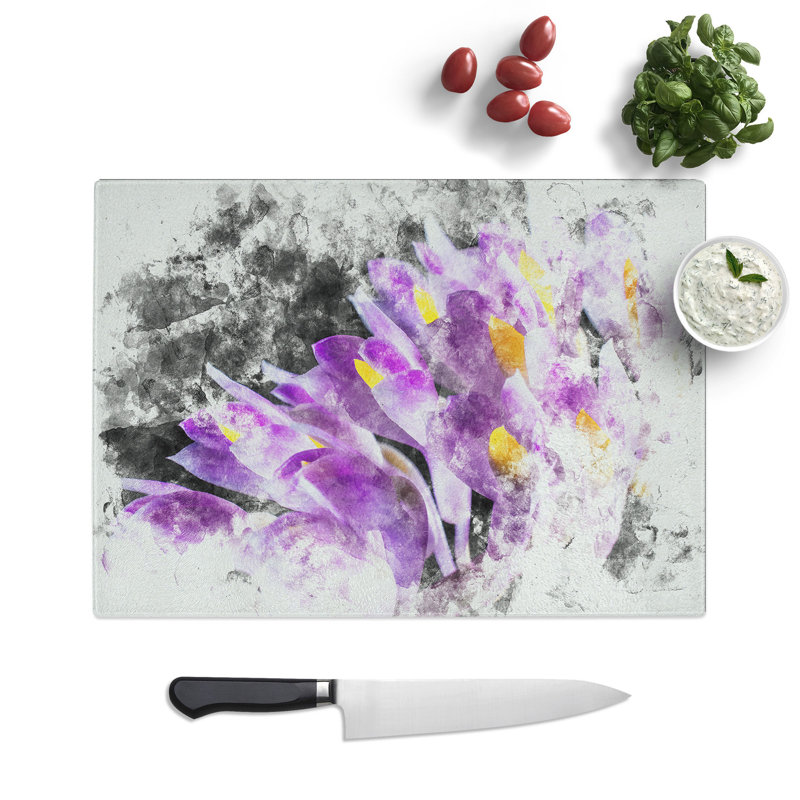Tempered Glass Wild Flowers Watercolour Chopping Board, 20 cm x 28.5 cm