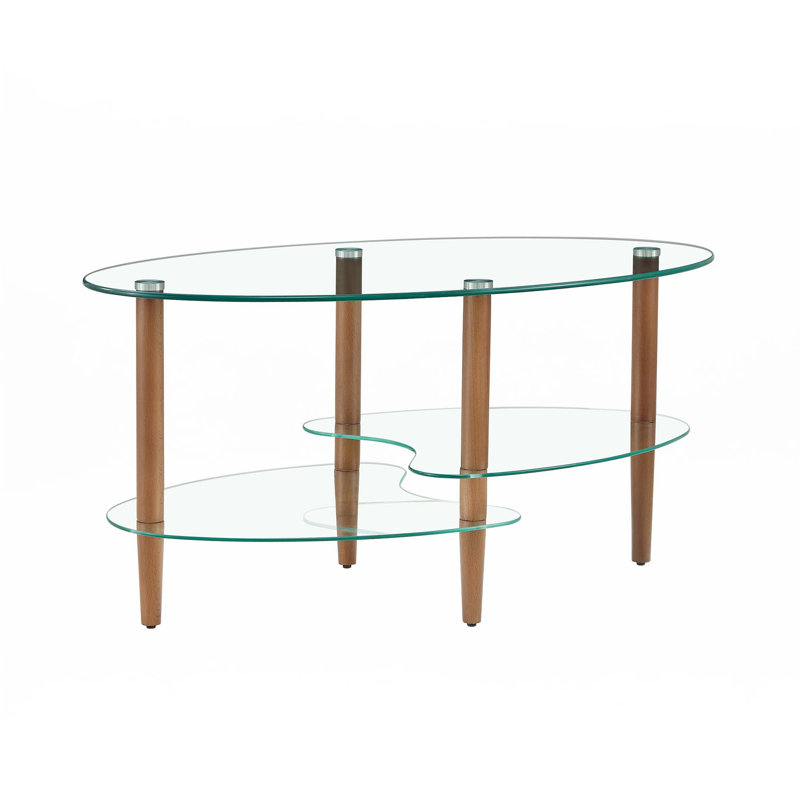 Transparent Oval Glass Coffee Table, Brown, Transparent
