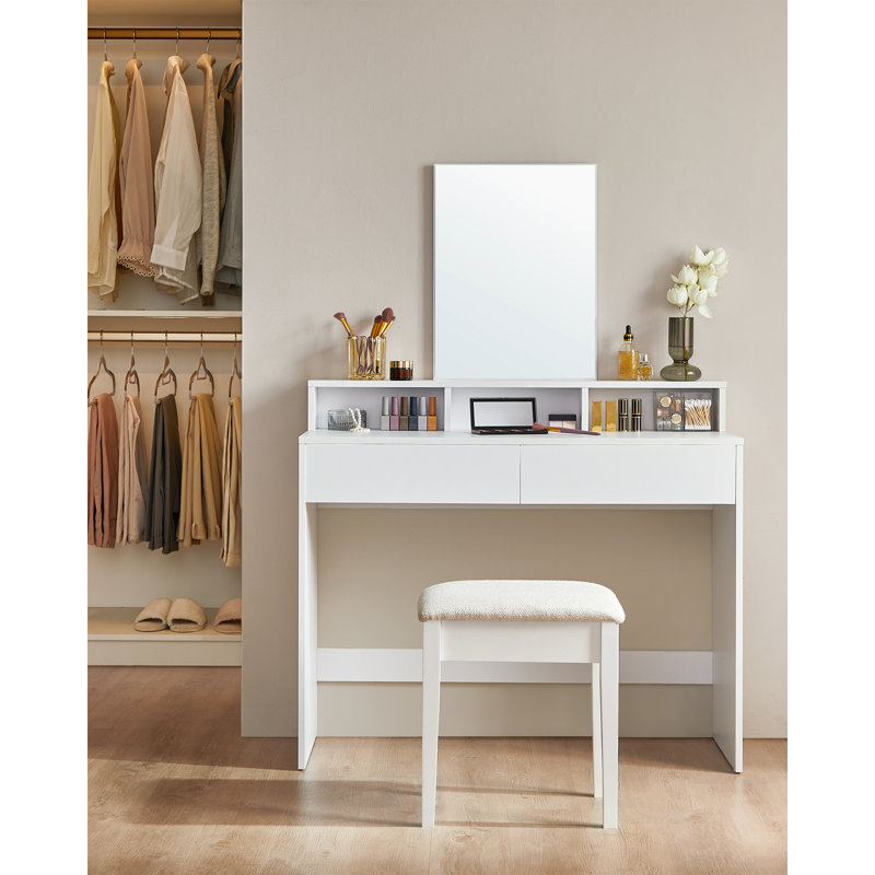 Bureau de coiffeuse VASAGLE avec grand miroir, coiffeuse avec 2 tiroirs et 3 compartiments, coiffeuse de maquillage, bureau de maquillage, moderne