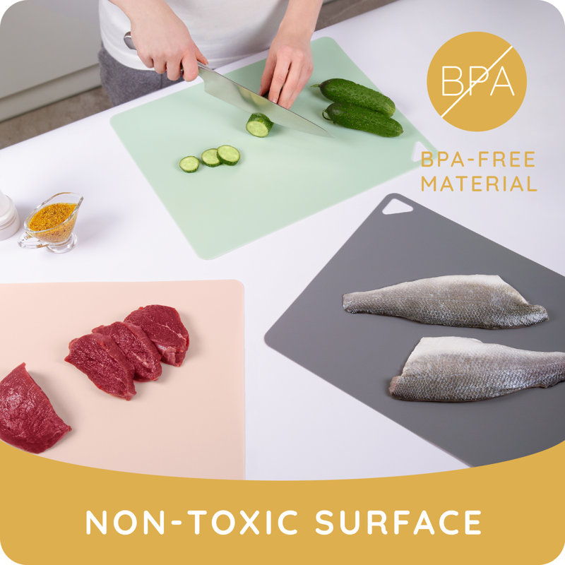 Extra Thick Flexible Plastic Cutting Mat Set in Gray, Green, and Pink