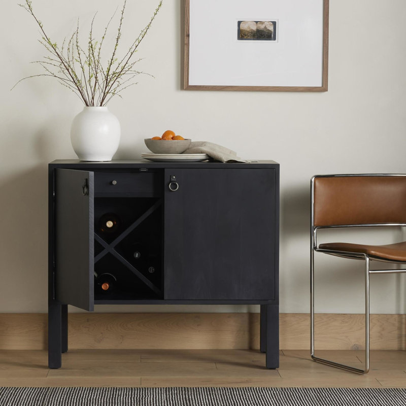 Isador Solid Wood Bar Cabinet, Black