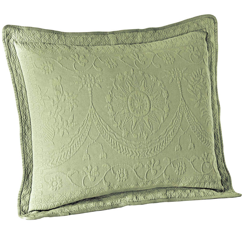 Historic Charleston King Charles Matelasse Decorative Pillow Sham, Classic Cotton King Pillow Cover, 20 in x 36 in, 1 Count, Sage 