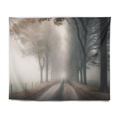 Misty Road Through The Forest II Polyester Tapestry