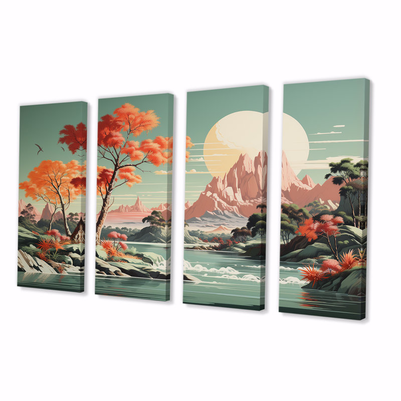 Ensemble d'art mural rétro 4 pièces, H 28 po x l 48 po