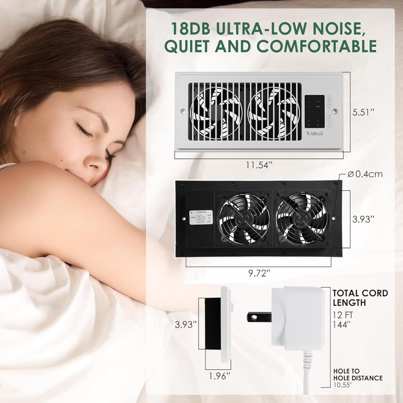 Ventilateur d'appoint 5,51 "x11,54" à registre intelligent avec ion négatif, thermostat et télécommande, réglage à 10 vitesses