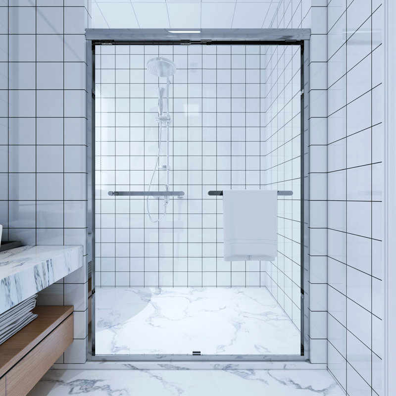 46" - 48" W x 72" H Double Sliding Semi-Frameless Shower Door, Chrome