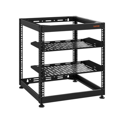 Open Frame Network Rack with 2 Vented Shelves for AV & IT Gear