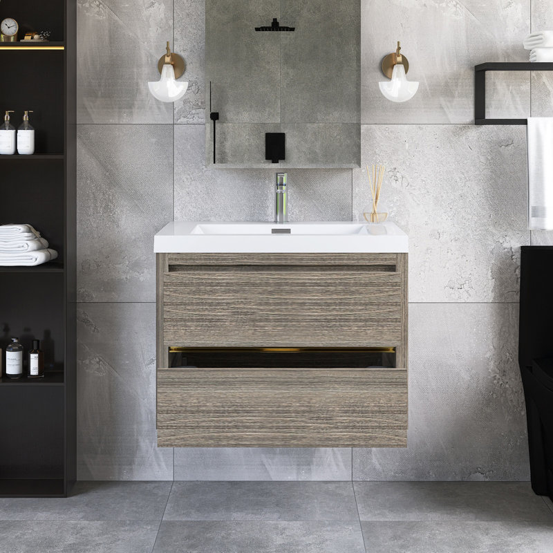 Meuble-lavabo mural 30 po avec comptoir en pierre composite, Gris