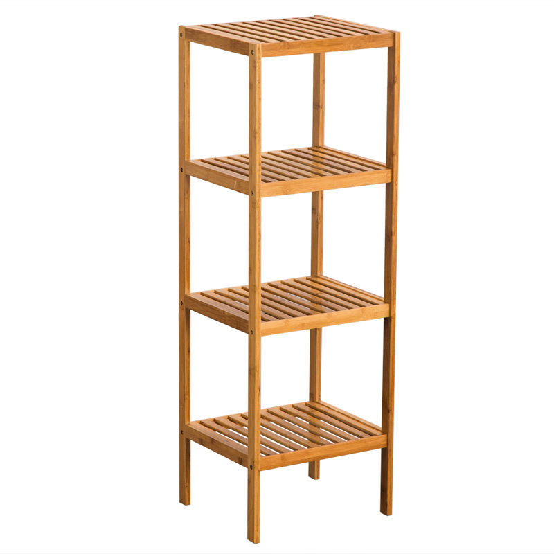 Étagères de salle de bain autoportantes en bois massif l 14,57 po x H 43,31 po x P Lundon