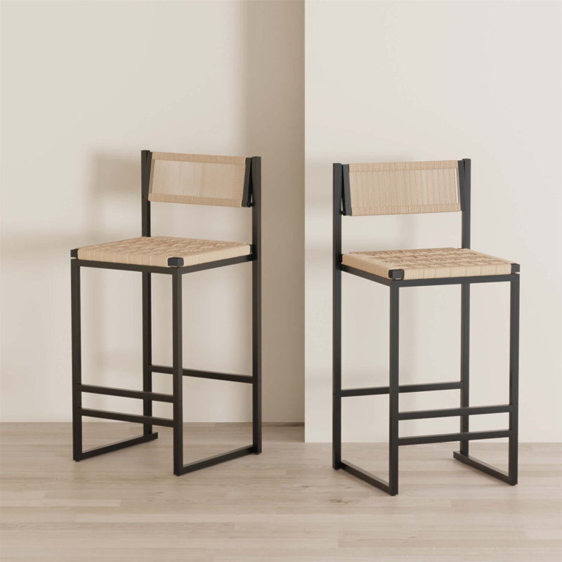 Ensemble de 2 tabourets de cuisine avec repose-pieds, repose-pieds en corde de papier pour confort, hauteur et style