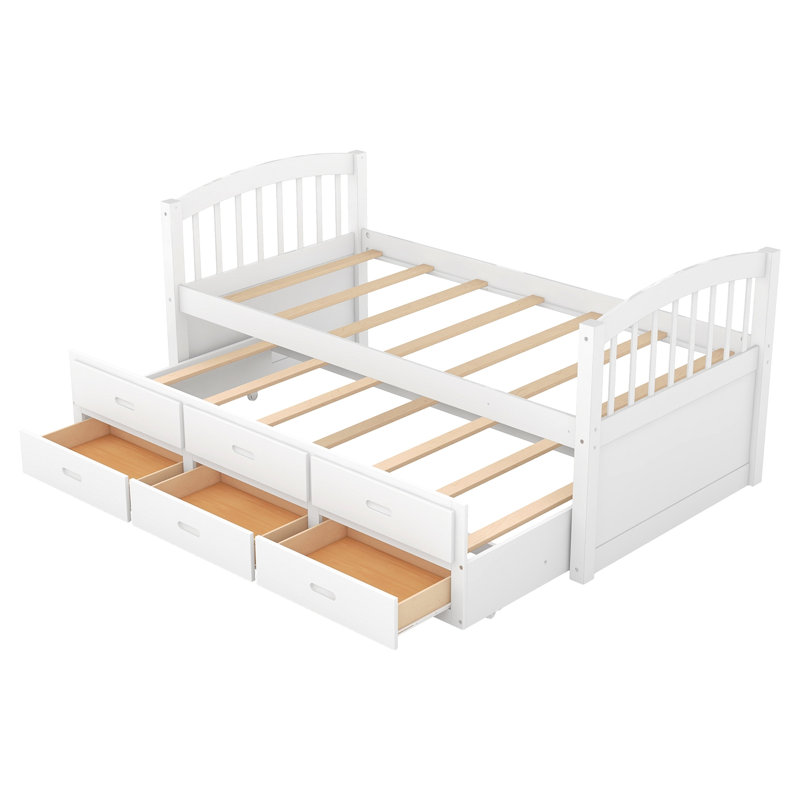 Lit superposé simple au-dessus d'un lit simple en bois avec lit gigogne et tiroirs, blanc
