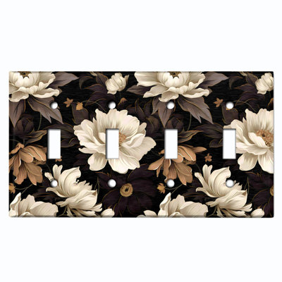 Couvercle de plaque d'interrupteur en métal; Bascule à 4 bandes US standard - Fleurs Moody élégantes