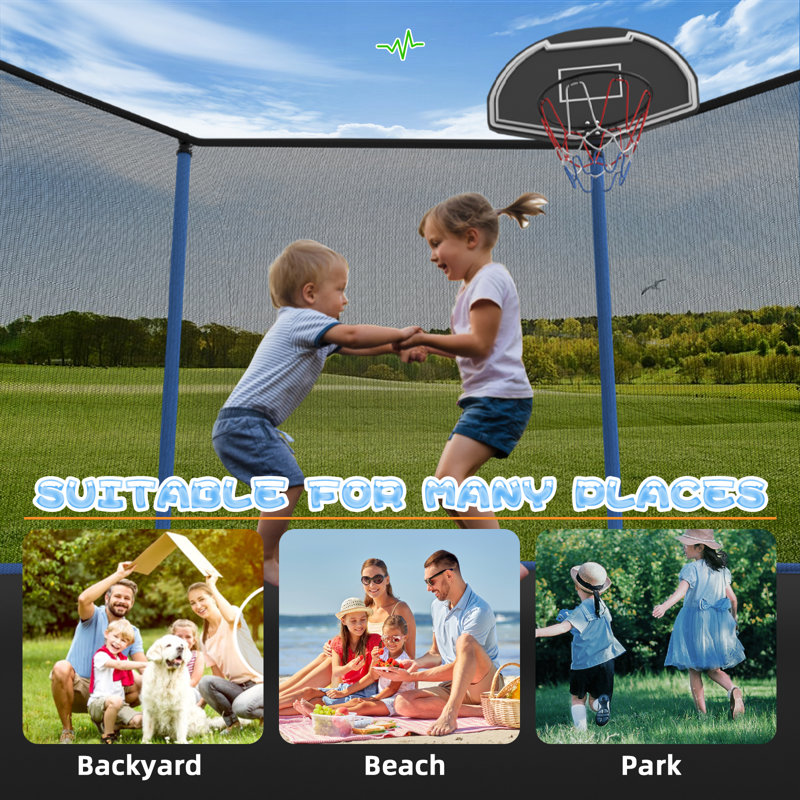 SENCHO GINSYTALIOR Round Backyard Trampoline with Safety Enclosure, Navy Blue
