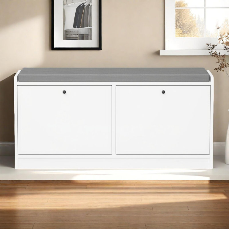 Banc de rangement pour chaussures avec sièges rembourrés et tablettes réglables