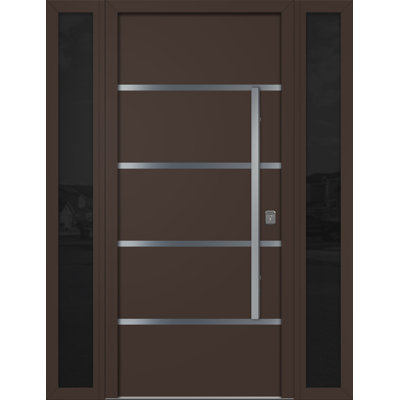 Modern Exterior Entry Steel Door 36in x 80in - Inox S3 with Sidelights