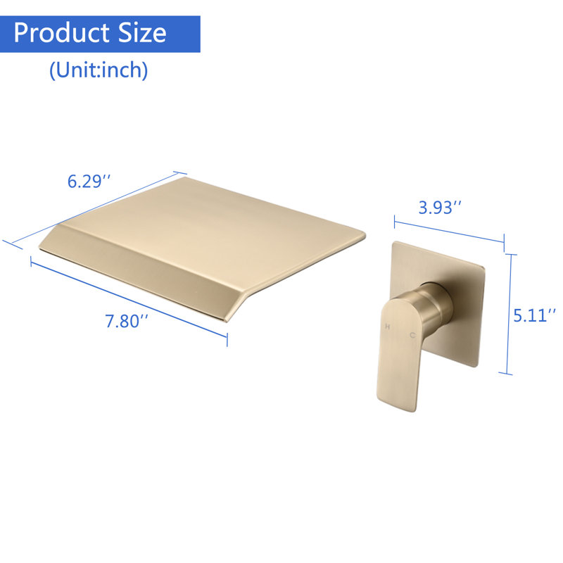 Wall Mount Bathtub Faucet With Waterfall Tub Spout, Brushed Gold, Brushed Gold
