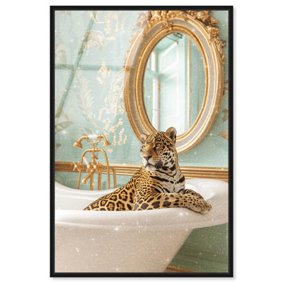 Art mural en verre acrylique ultrabrillant avec cadre de salle de bain Jaguar