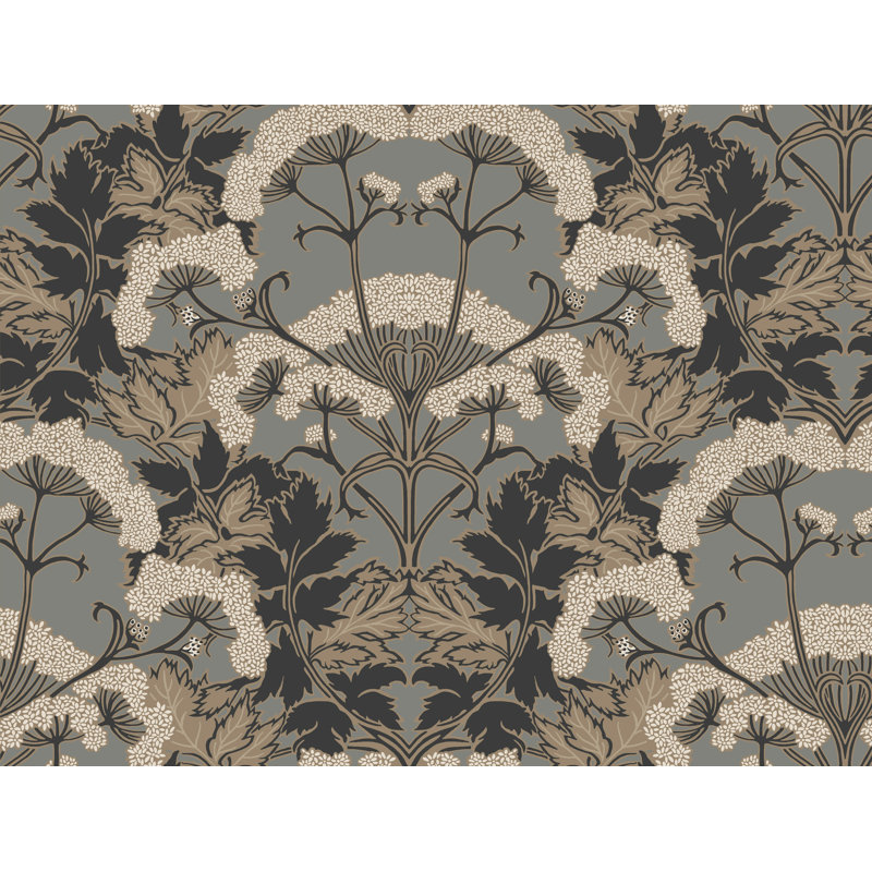 Rouleau de papier peint l 27 po x l 27 po portola yarrow nouveau, Anthracite / Or