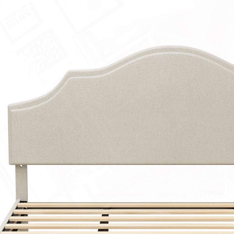 Linen Fabric Upholstered Platform Bed with Adjustable Headboard, Queen, Beige