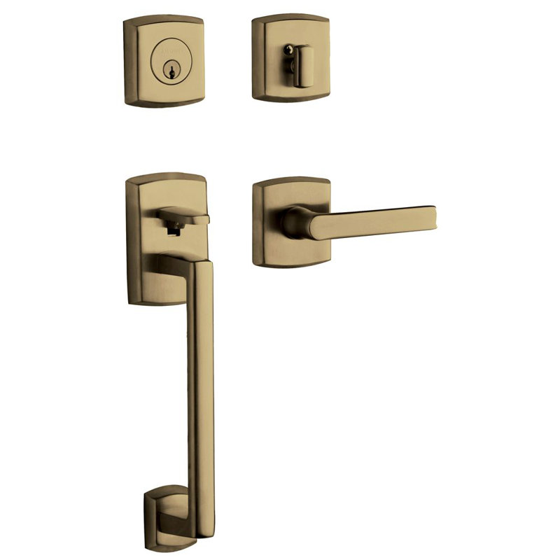 Soho Handleset with Single Cylinder Deadbolt and Door, Satin Brass & Black, Right, Yes