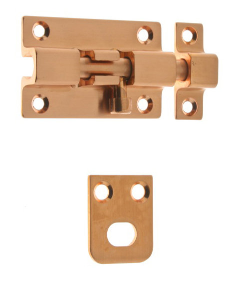 Solid Brass Security Barrel Bolt, Bright Copper