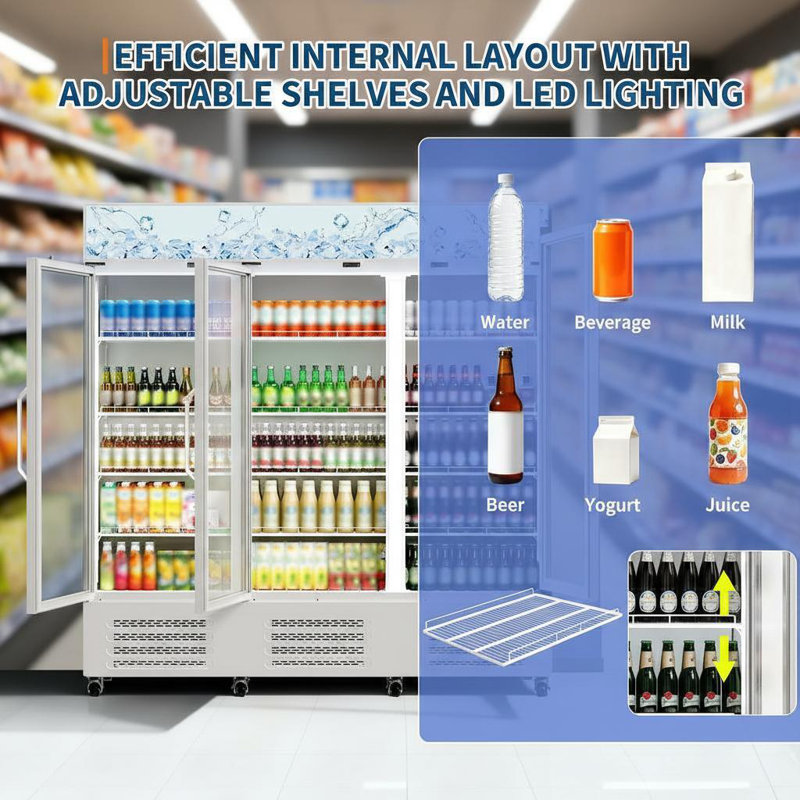 3 Glass Door Display Refrigerator, 54.3 Cu.Ft., White