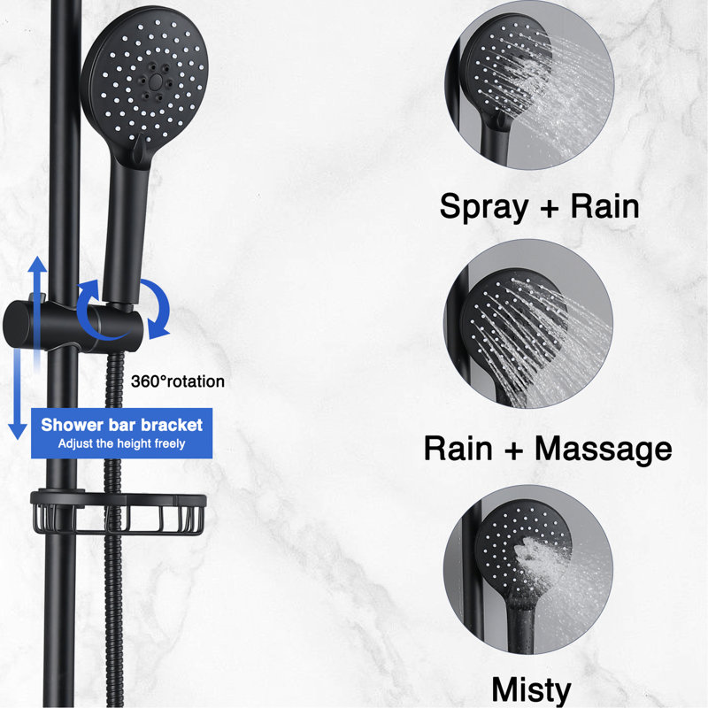 10" Rainfall Shower Head And Handheld With Matte Black Slide Stack Large Rain In