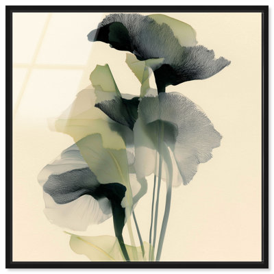Feuillage fluide I, impression acrylique encadrée, décoration murale pour chambre à coucher par Art Remedy, cadre noir, 30 x 30 cm
