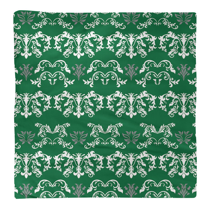 Damask Square Napkin, White/Green/Silver, Cotton, 22" W x 22" L