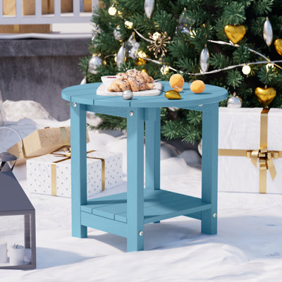 Harada 18 Inch Round Outdoor Side Table Adirondack Plastic/Resin Patio Side Table Weather Resistant End Table with Storage Shelf
