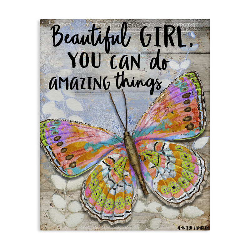 «Beautiful Girl & Butterfly», art mural sur toile par Jennifer Lambein, H 48 po x l 36 po