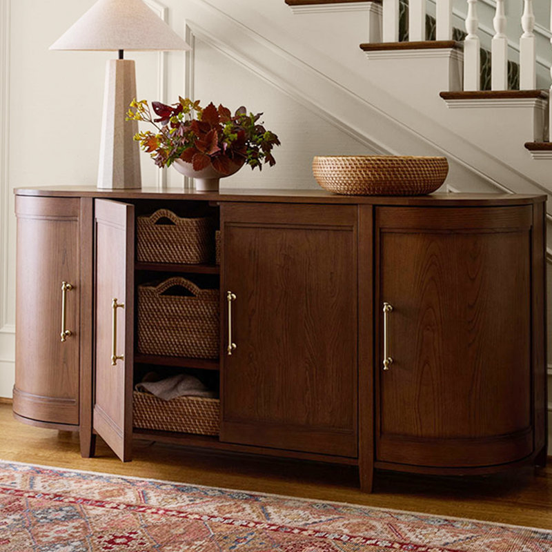 American-Style Vintage Oak Semi-Circular Storage Side Cabinet