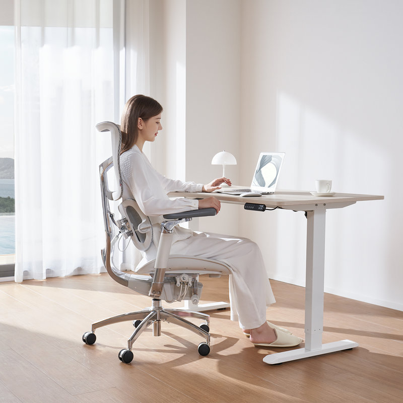 Standing Desktop,  Height Adjustable Desk with Memory Smart Pannel, Beige, White