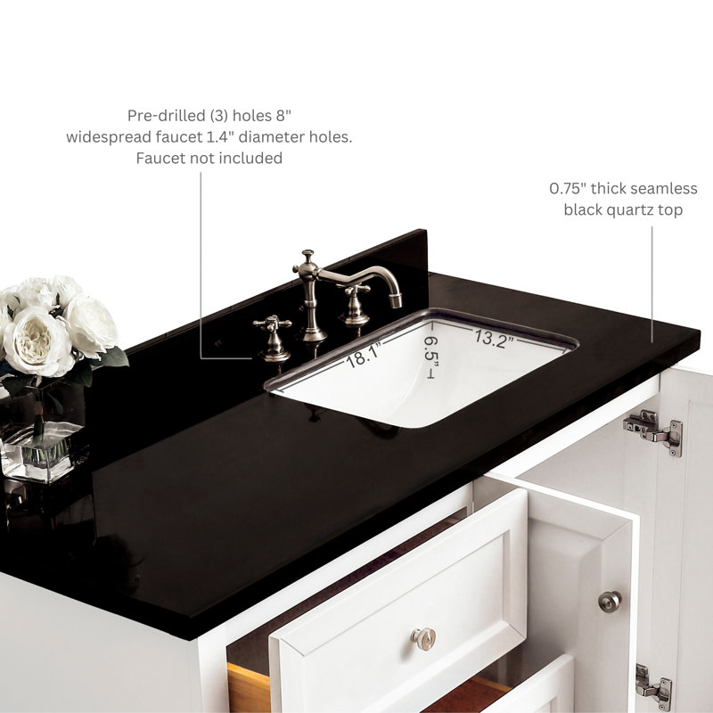 Hannah 48'' W Single Vanity, Black, White/Brushed Nickel, Right