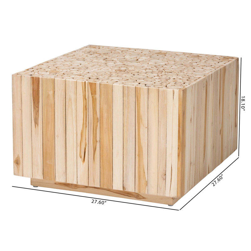 Table basse en teck naturel bohémien avec bûches réutilisées uniques