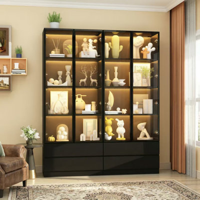 78.7'' H x 63'' W Solid + Manufactured Wood Display Case Curio Cabinet
