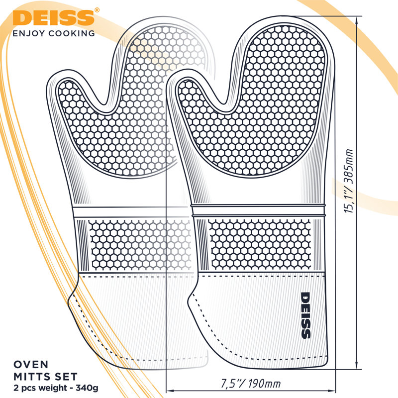 Gants de cuisson en silicone résistants à la chaleur et aux taches 2 pièces Deiss Pro