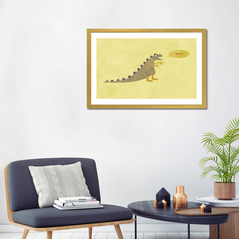 Dinosaure par Nic Squirrell - impression d'art graphique, Papier encadré doré, H 24 po x l 32 po x P 1 po, Blanc