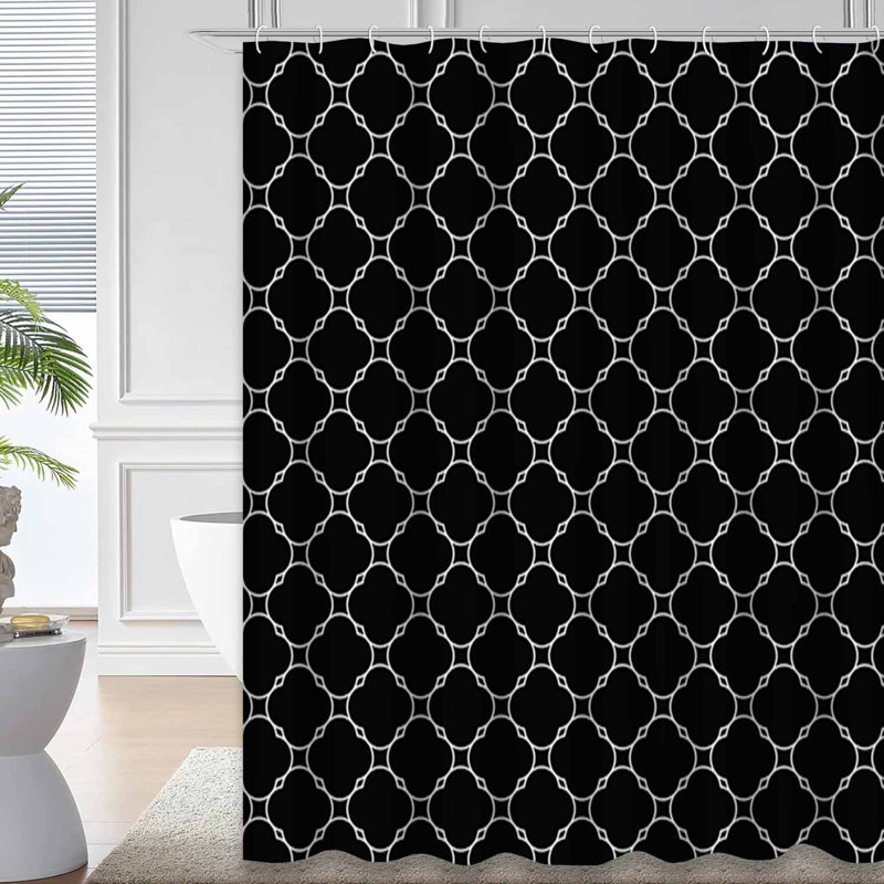 Rideau de douche à motif de treillis géométrique avec 12 crochets, L 72 po x l 84 po