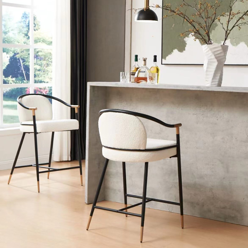 Rochin 26" Fabric Upholstered Counter Stools, Beige Boucle 