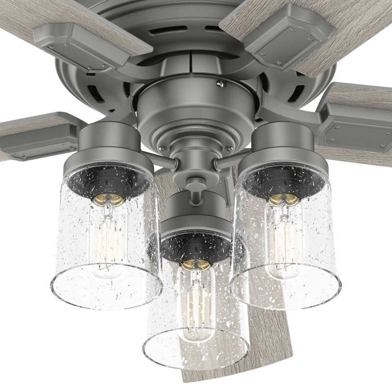 52" Hartland 5 - Blade Ceiling Fan with LED Light Kit and Handheld Remote, Matte Silver