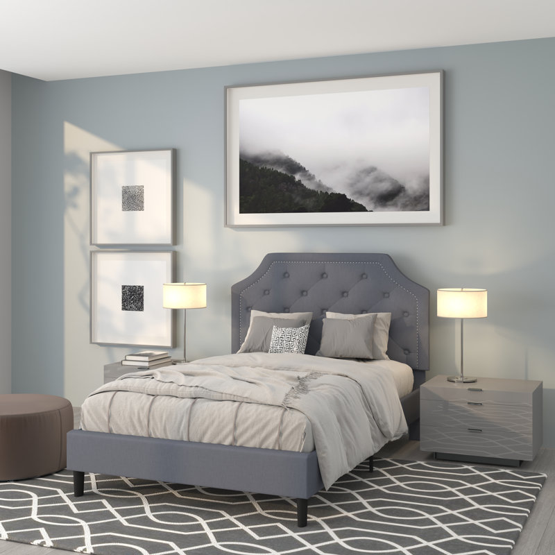 Aluino Arched Button Tufted Upholstered Platform Bed Frame - No Box Spring Required, Full / Double, Light Gray
