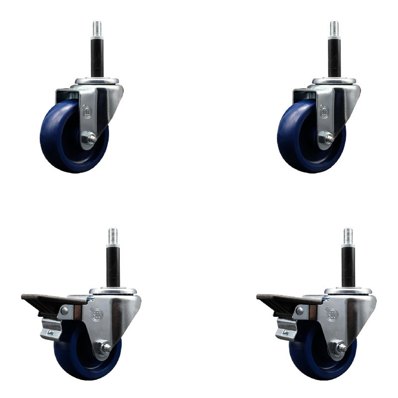 Ensemble de roulettes extensibles pivotantes en poly solide 2 roues SCC PLB 3,5 po x 3/4 po