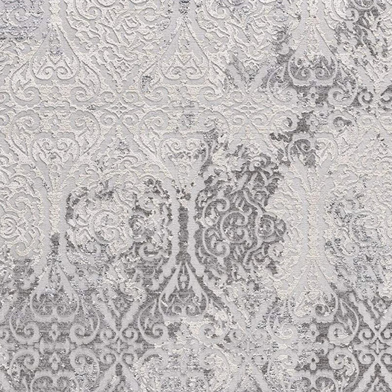 Tapis damassé gris et ivoire 5 pi x 8 pi