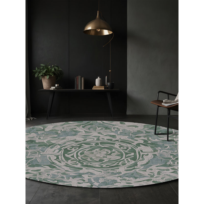 Machine Washable Gray Area Rug, Round 5'